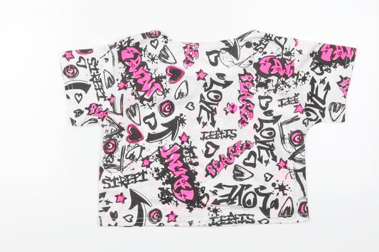 A to Z Girls White Cropped T-Shirt Size 13 Years - Graffiti