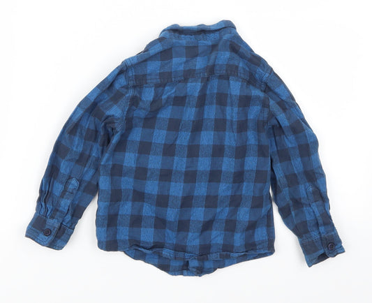 F&F Boys Blue Check Basic Button-Up Size 2-3 Years - Baseball Champion Badge