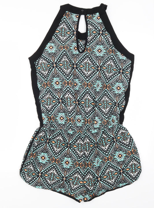 Myse Womens Blue Geometric Playsuit One-Piece Size L