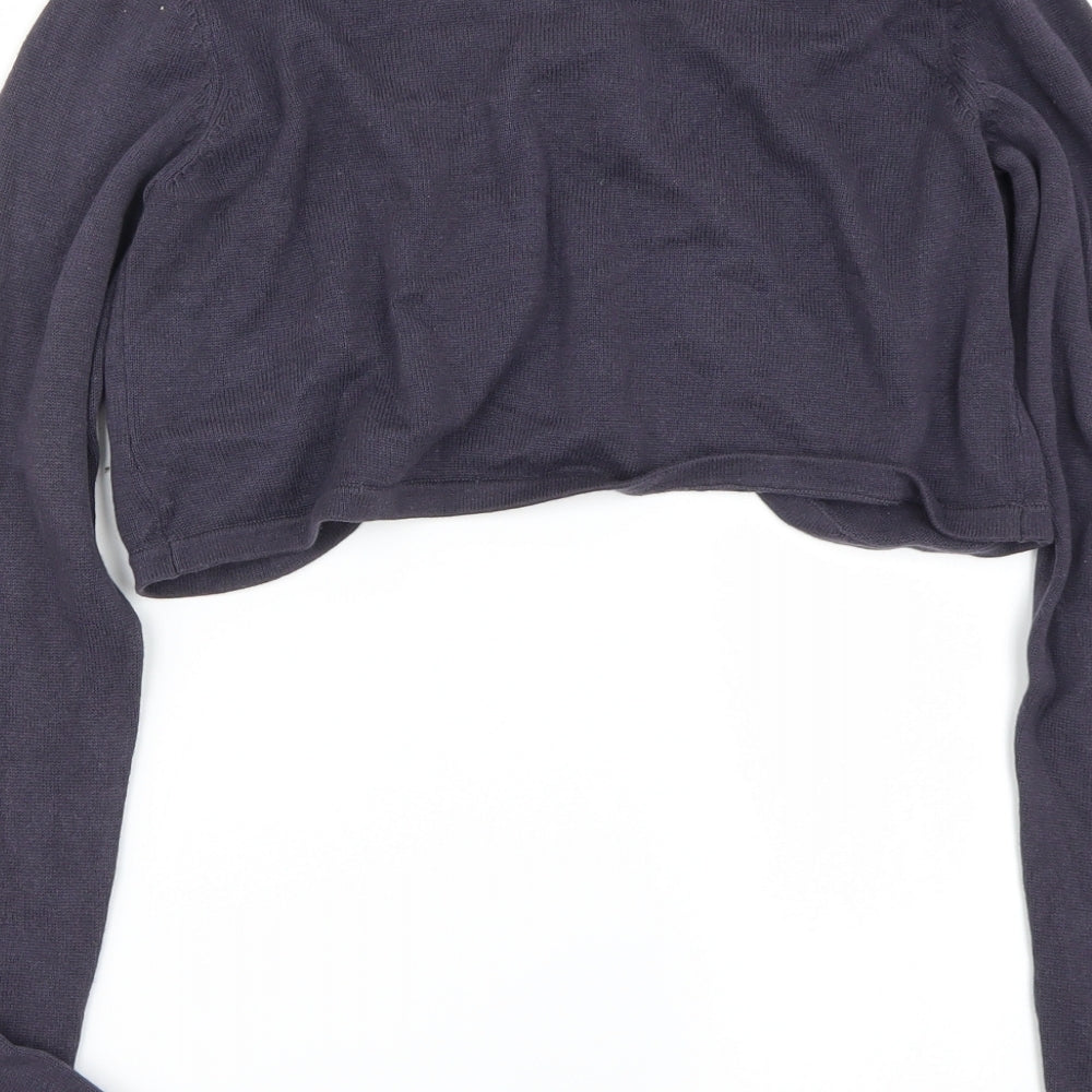 Brand and care label for H&M girls’ blue cardigan jumper, size 10-11, years