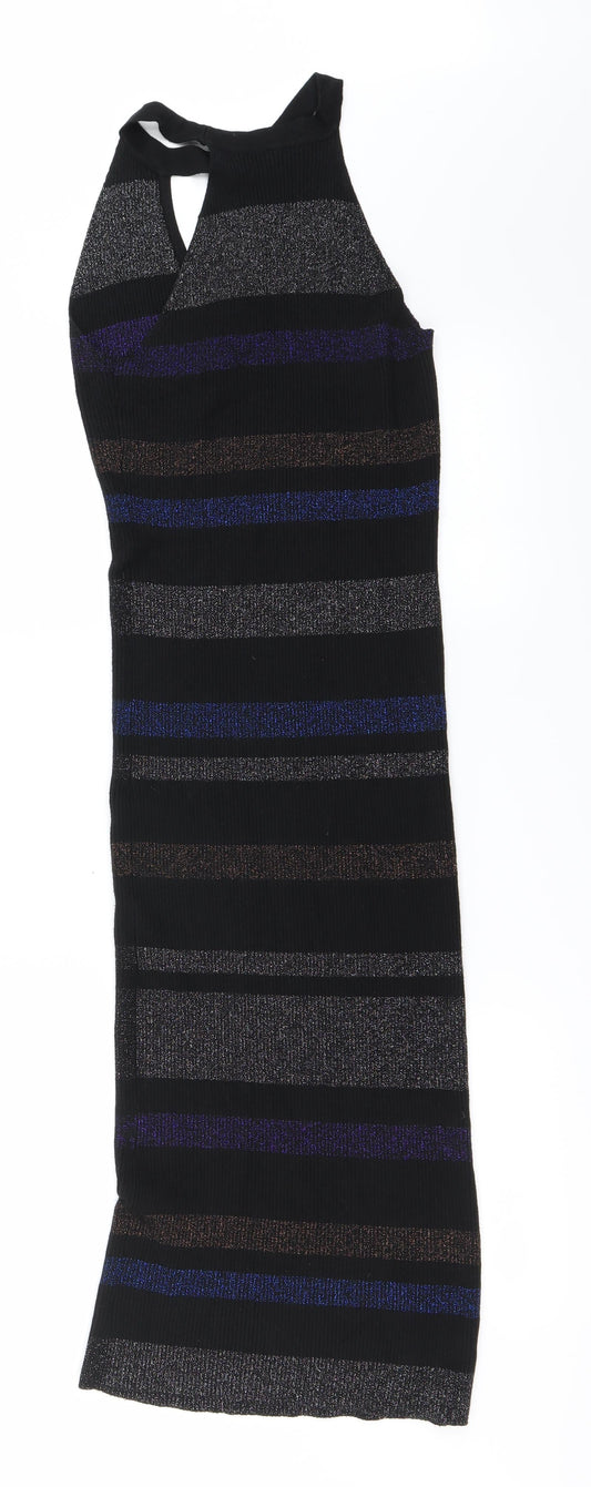 Preworn Womens Black Striped Bodycon Size M