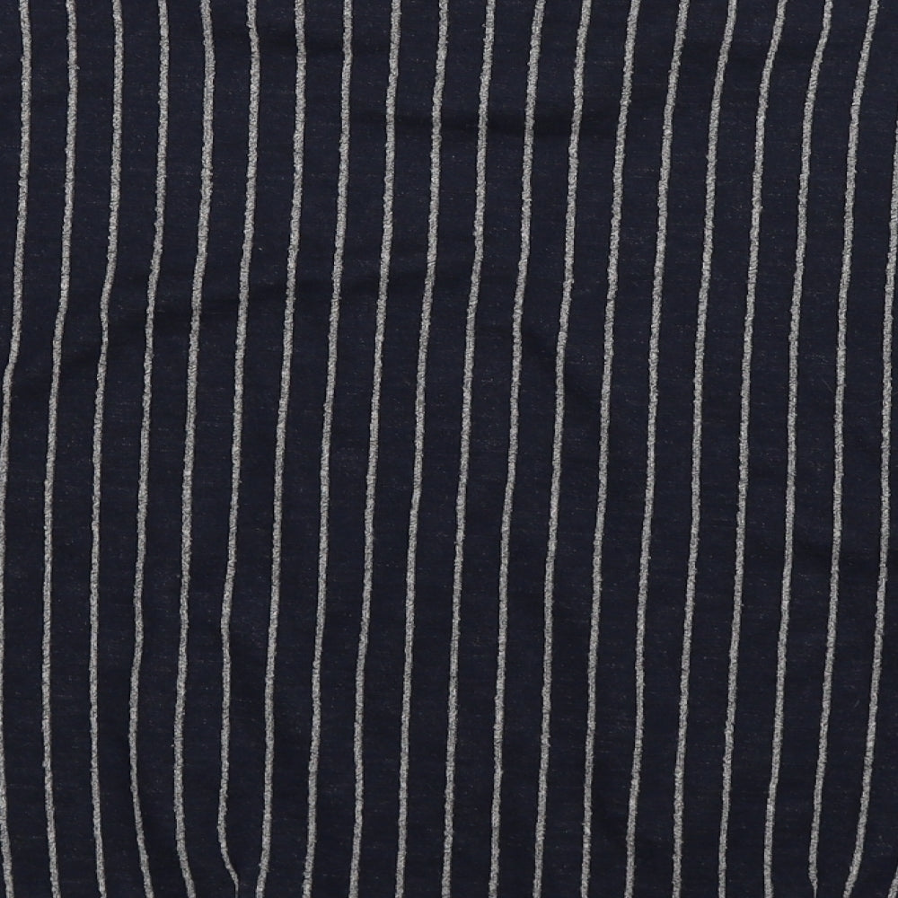 Brand and care label for Next women’s blue striped pullover sweatshirt, size UK 18