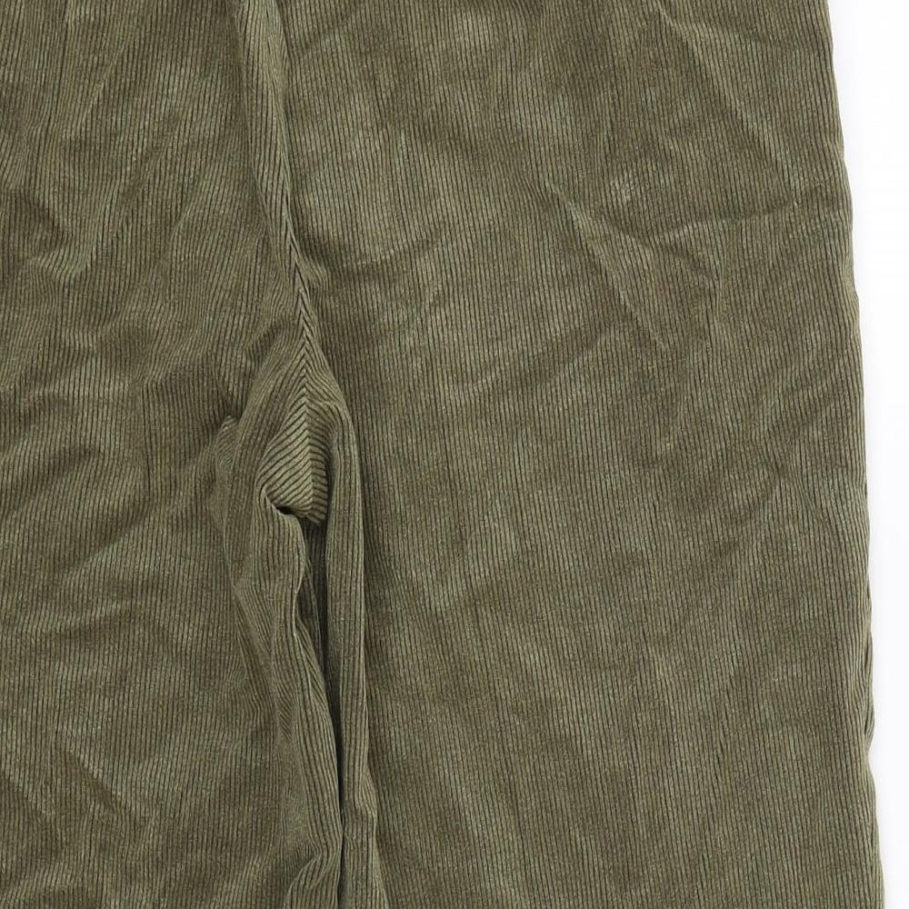 Brand and care label for FSR women’s green floral corduroy cropped trousers, size UK 34, in, 23-inch leg