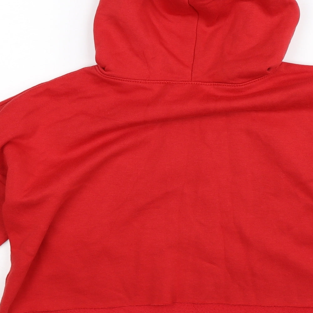 Brand and care label for New Look girls’ red pullover hoodie, size 12-13, years - cropped