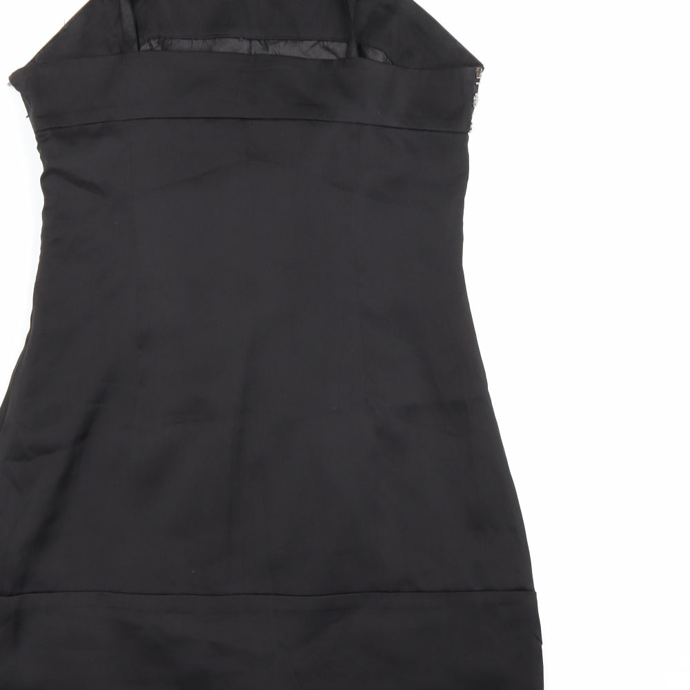 COTTON CLUB Womens Black Satin A-Line Size 12