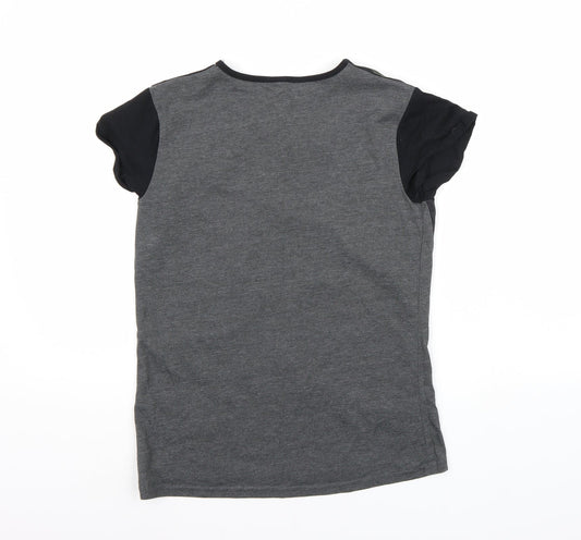 blackseal Womens Grey Floral Basic T-Shirt Size XS