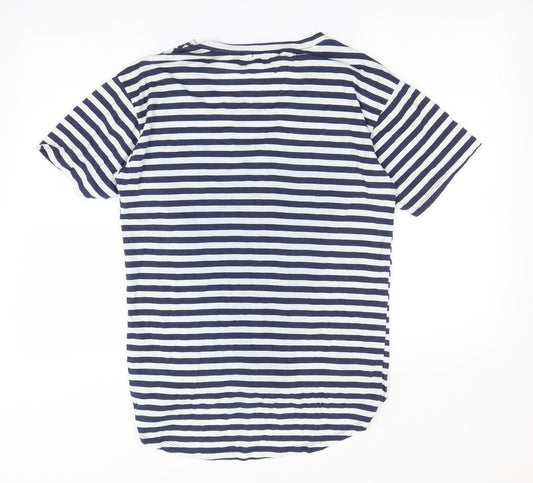 Preworn Womens Blue Striped Basic T-Shirt Size XL