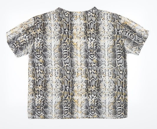 Boohoo Womens White Animal Print Basic T-Shirt Size 16