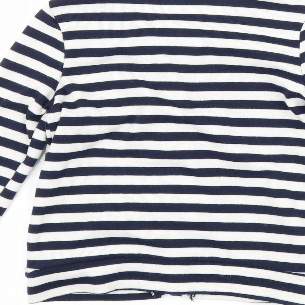 Brand and care label for tong nian shi girls’ blue striped jacket, size 6, years