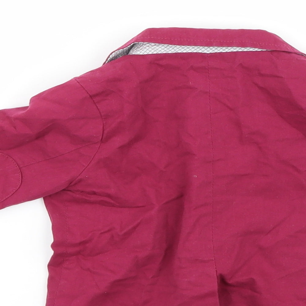 Brand and care label for mamas & papas girls’ purple jacket, size 9-12, months
