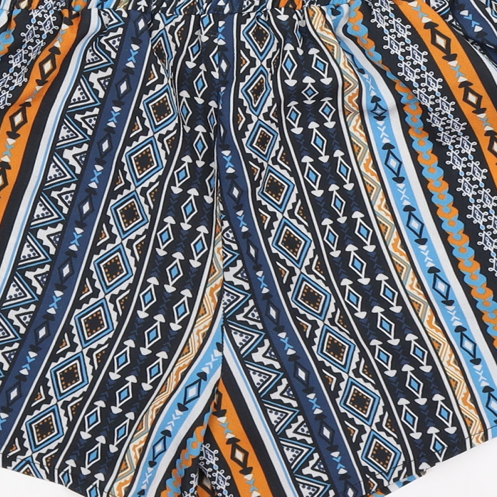 Select Womens Blue Geometric Hot Pants Shorts Size 12