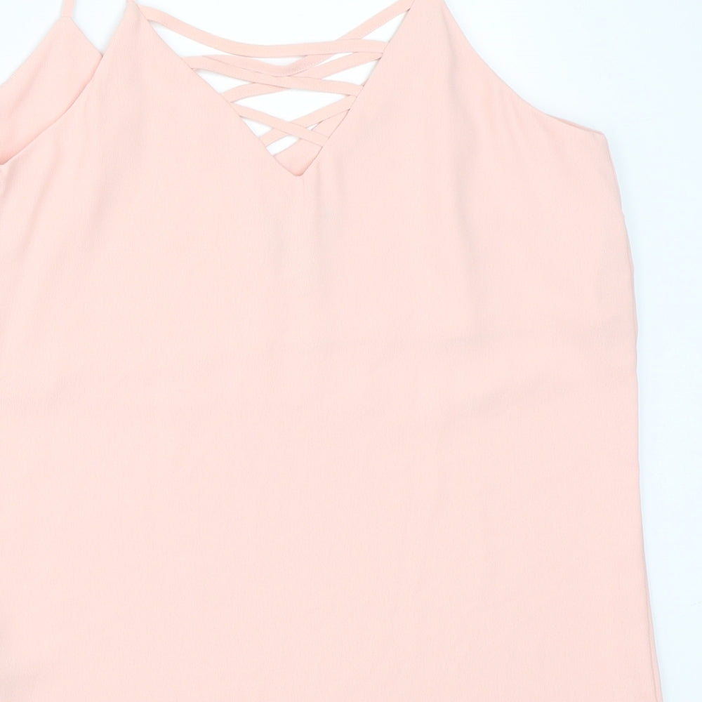 Brand and care label for New Look women’s pink camisole tank, size UK 10