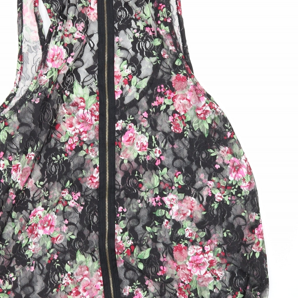 Select Womens Black Floral Camisole T-Shirt Size 12