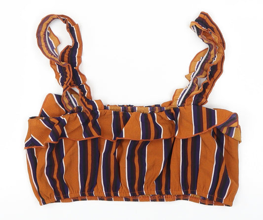 Pretty Little Thing Womens Brown Striped Cropped Tank Size 10