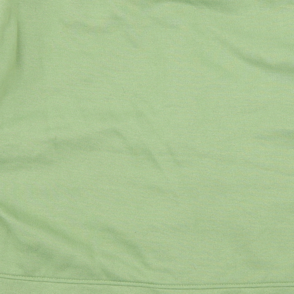Brand and care label for Exe Collection women’s green jersey pullover sweatshirt, size M, - fruit