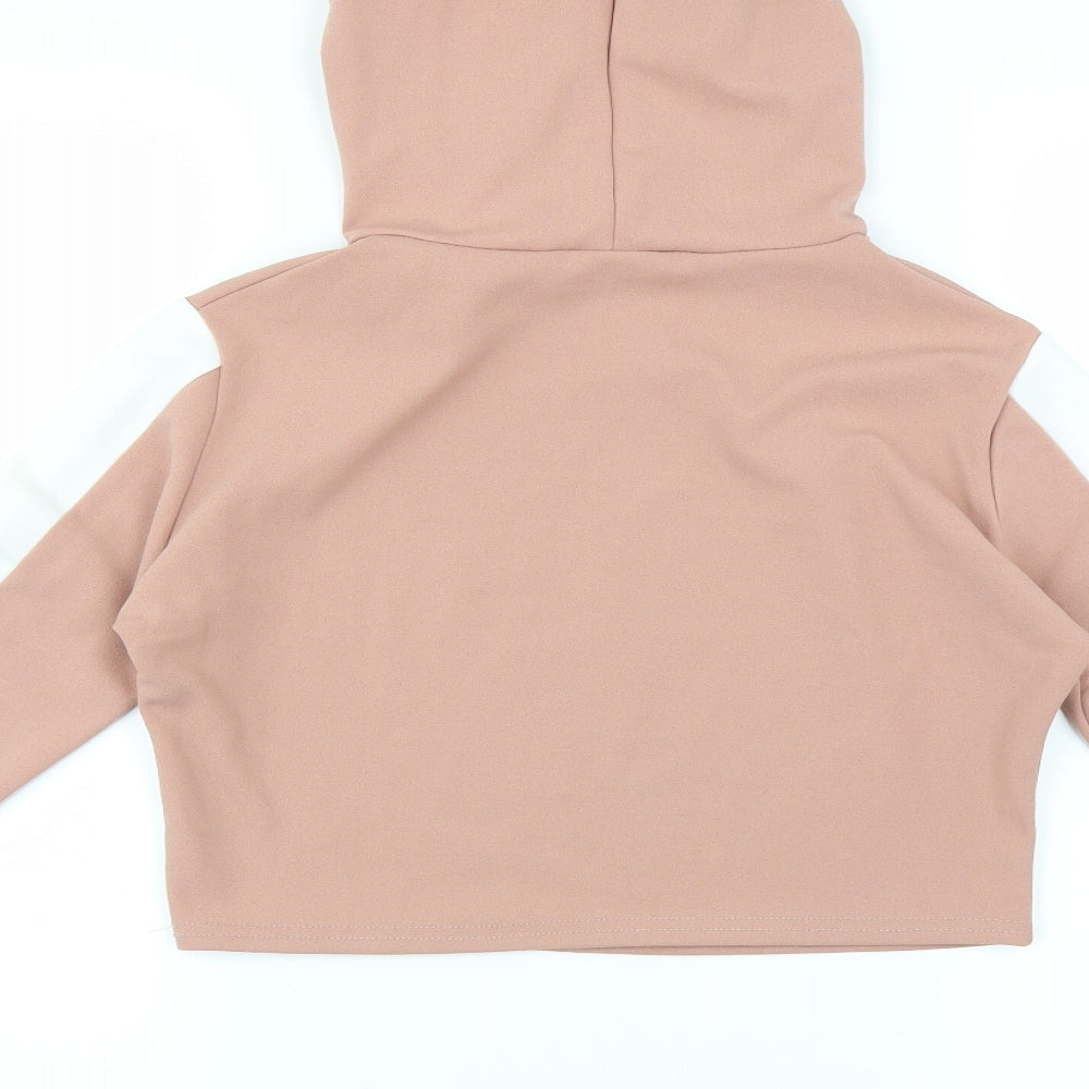 Brand and care label for Femme Luxe women’s pink pullover hoodie, size UK 10, - cropped