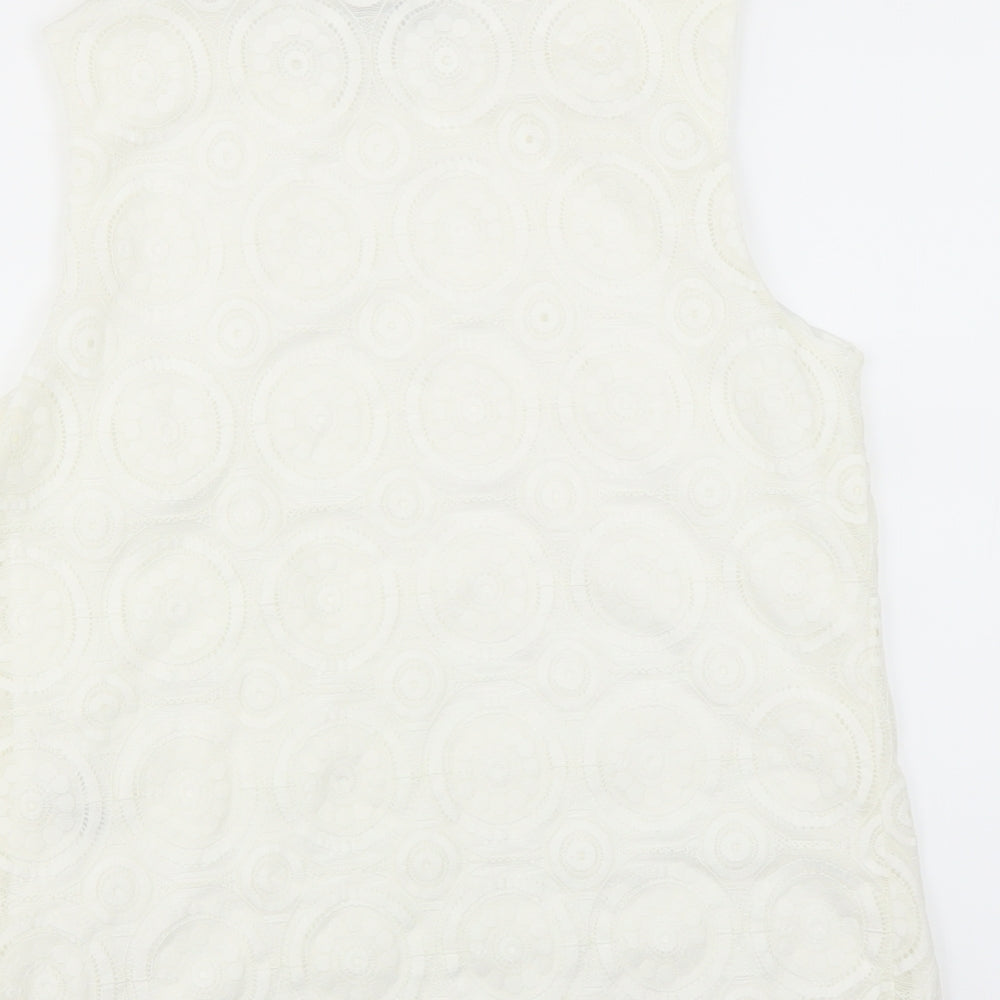 Brand and care label for Matalan women’s white floral basic blouse, size UK 12, - lace detail