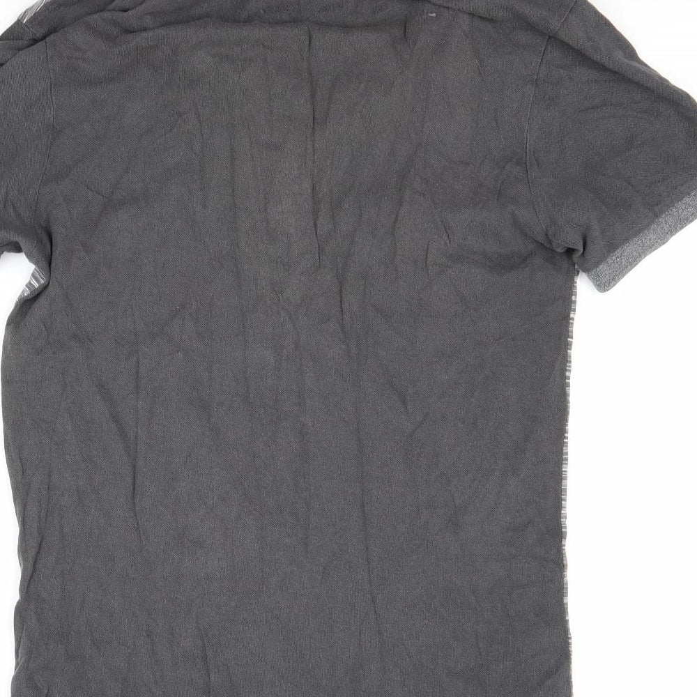Brand and care label for River Island men’s grey polo, size XS