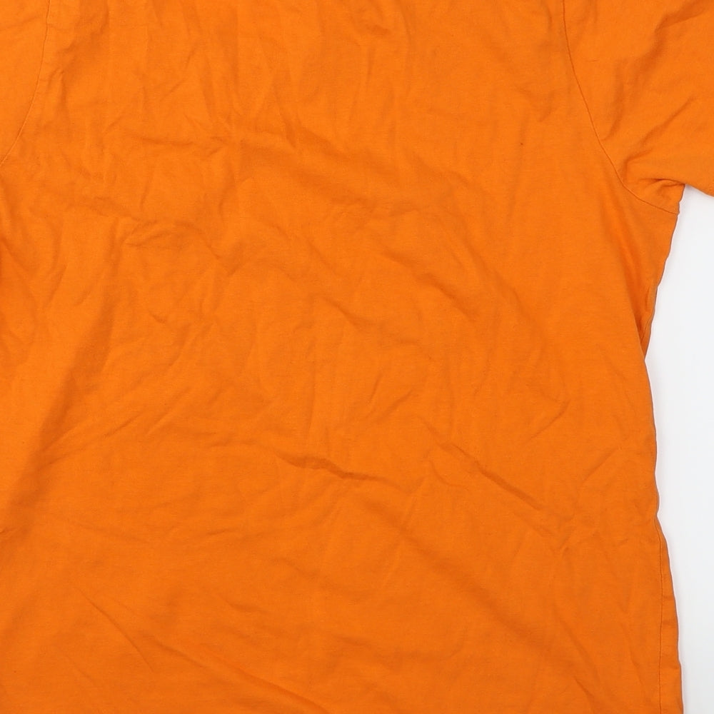 Brand and care label for Osaga women’s orange basic t-shirt, size 2XL