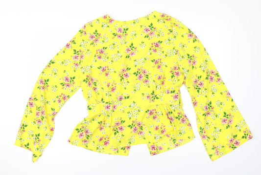 Very Womens Yellow Floral Basic Blouse Size 12