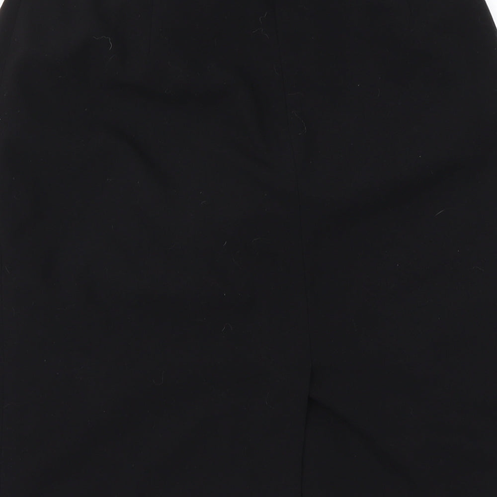 Brand and care label for Precis women’s black a-line skirt, size UK 28, in