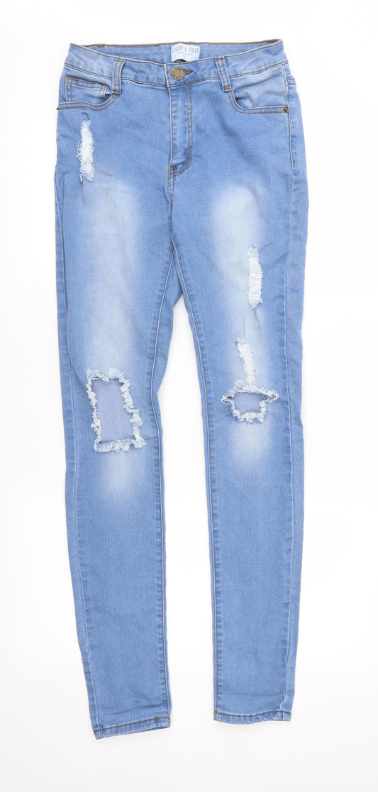 Additional front view of Liquor N Poker women’s blue denim skinny jeans, size UK 10, 30-inch leg