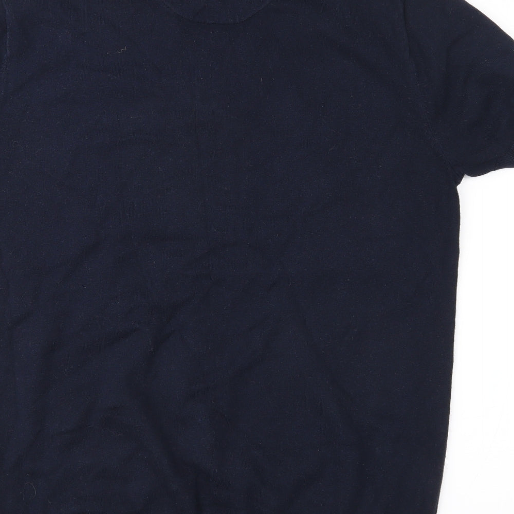 Brand and care label for F&F men’s blue knit jumper, size S