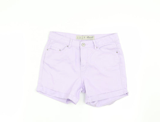 Additional front view of Denim CO women’s purple cut-off shorts, size UK 6