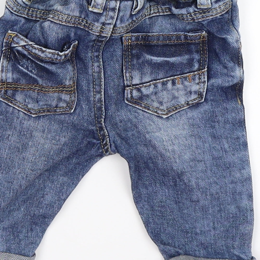 Brand and care label for Next boys’ blue denim capri trousers, size 3-6, months