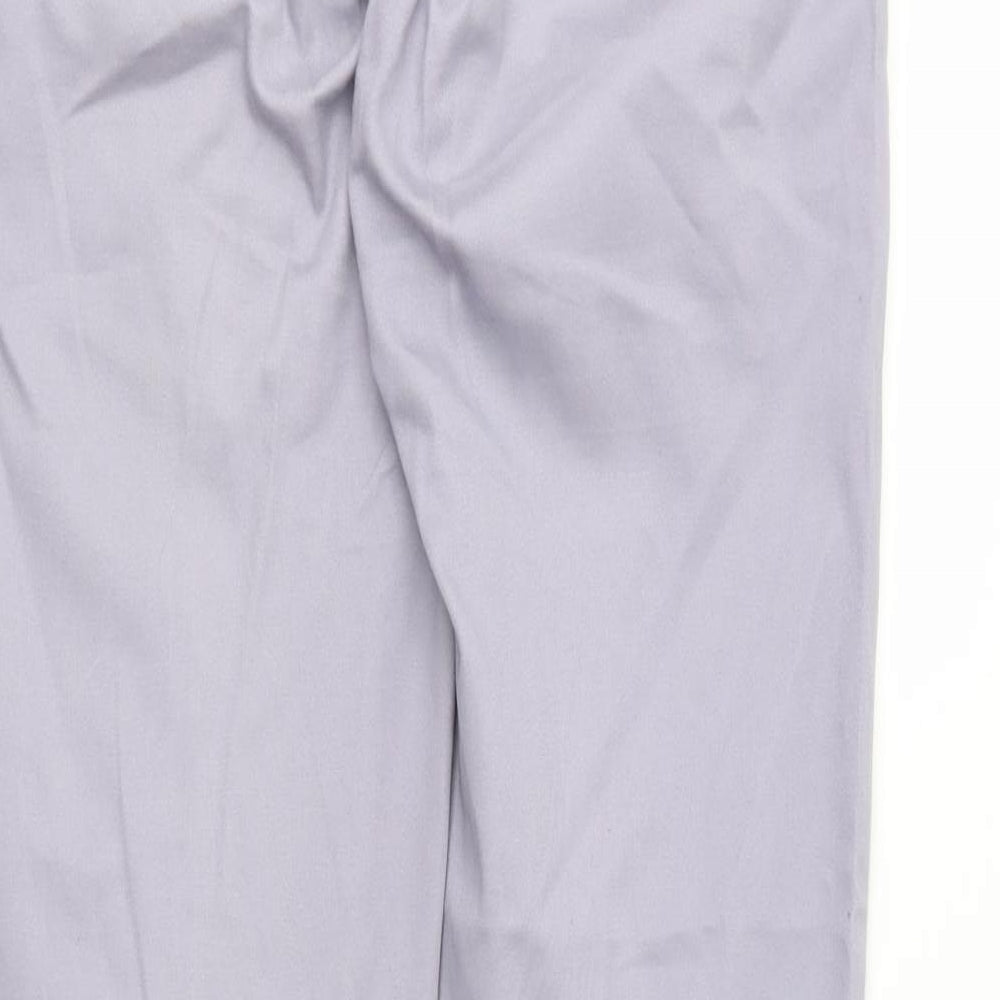 Brand and care label for Topman men’s purple trousers, size 30, in, 31-inch leg