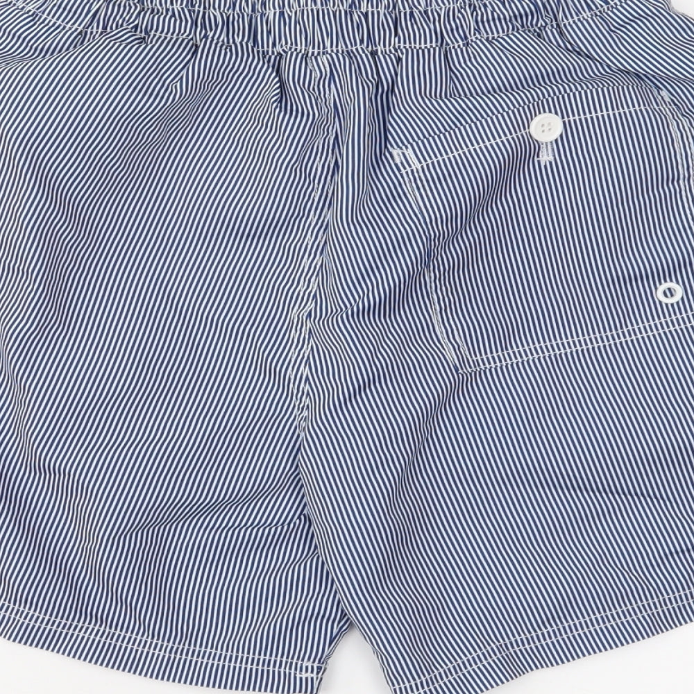 Brand and care label for Preworn men’s black striped cargo shorts, size S