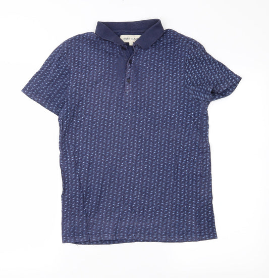 River Island Mens Blue Paisley Polo Size XS