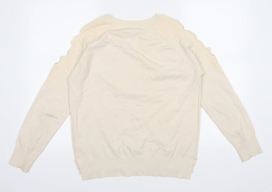 Topshop Womens Ivory Pullover Jumper Size 12 - hole detail on each shoulder
