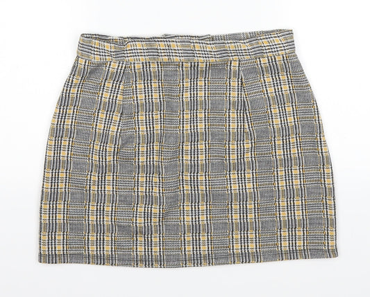 Topshop Womens Yellow Plaid A-Line Skirt Size 10