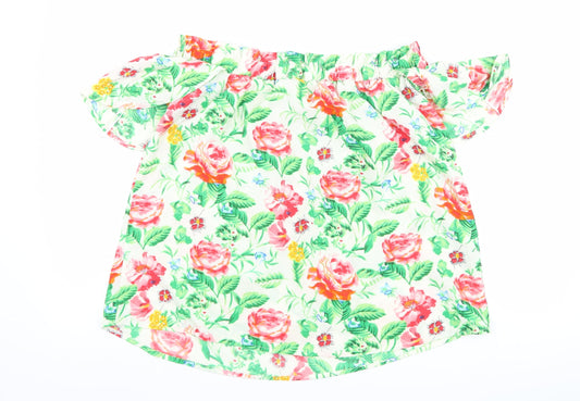 Innocence Womens White Floral Basic T-Shirt Size 14