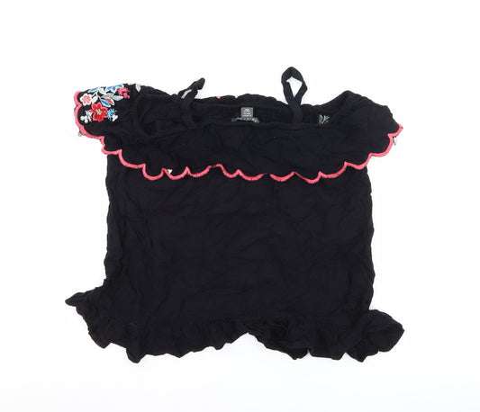 Primark Girls Black Floral Basic T-Shirt Size 13-14 Years