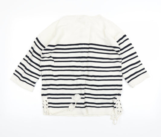 Preworn Womens White Striped Pullover Jumper Size 10