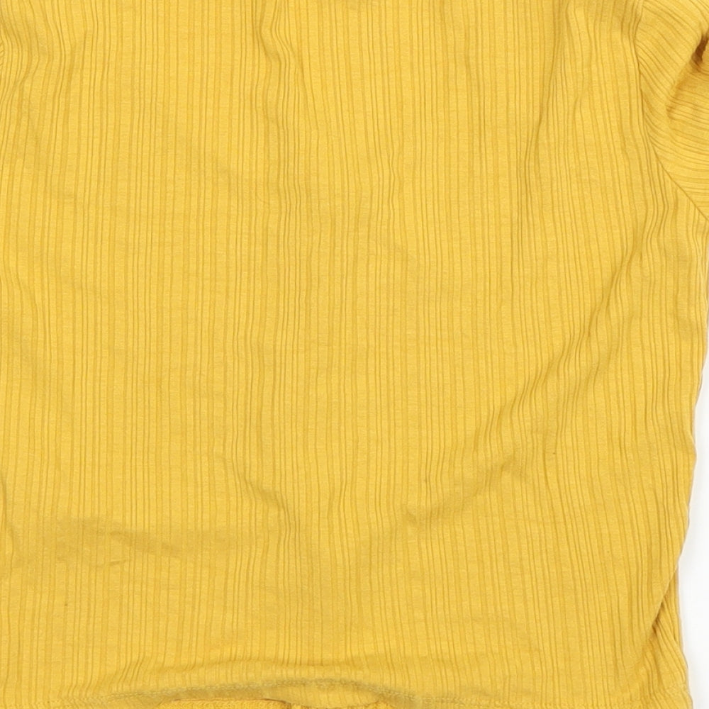 Brand and care label for New Look girls’ yellow cardigan jumper, size 12-13, years