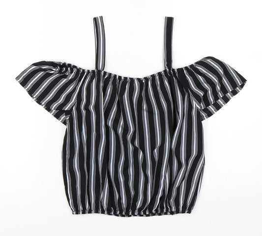 Newlook Girls Black Striped Basic T-Shirt Size 12 Years