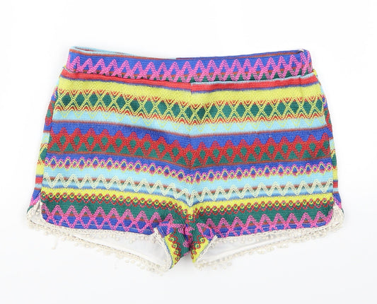 Additional front view of Sure Gypsy women’s multicoloured geometric hot pants shorts, size UK 28, in