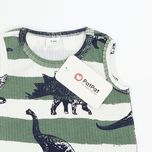 PatPat Boys Green Striped Basic Tank Size 3-6 Months - Dinosaur