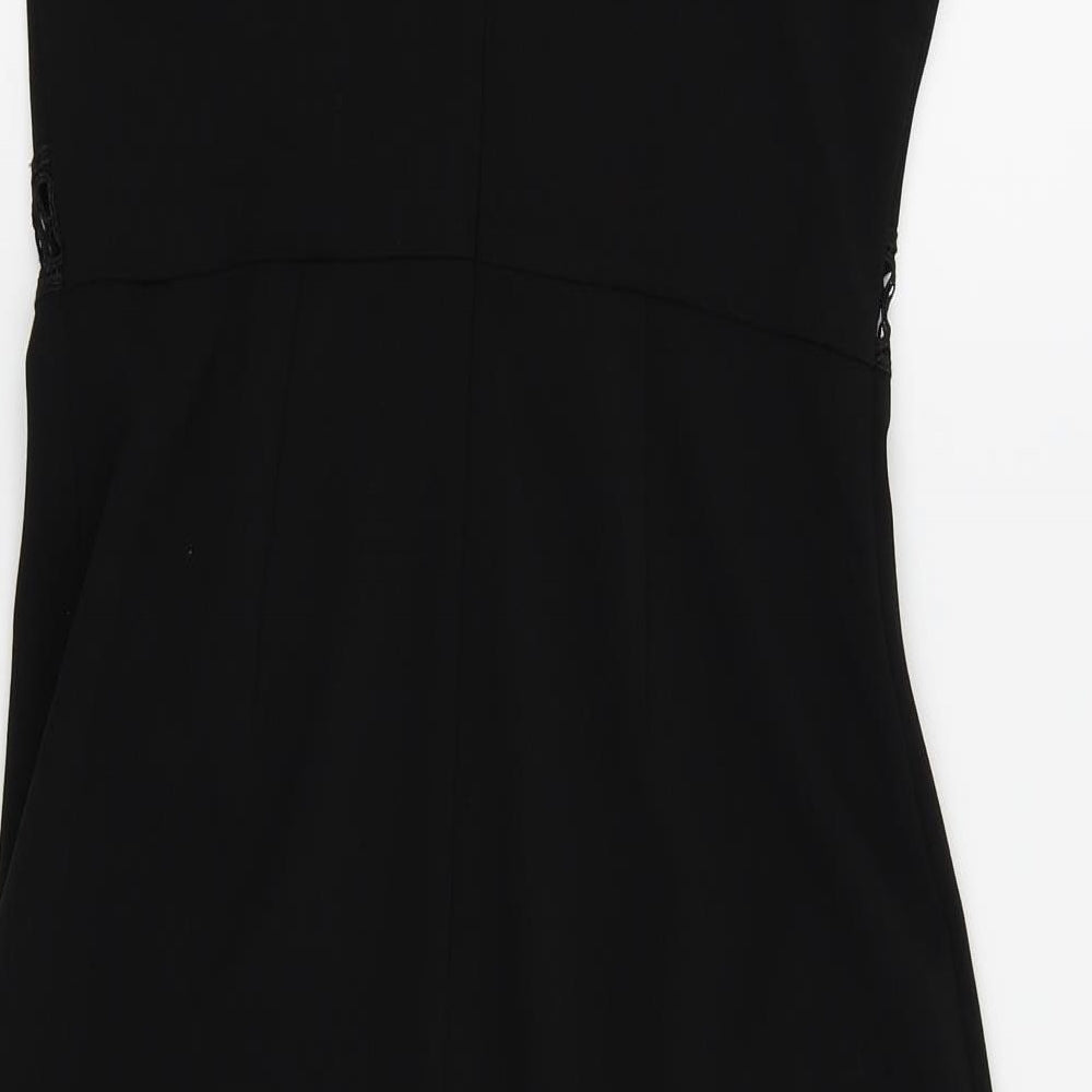 Brand and care label for New Look women’s black jumpsuit one-piece, size UK 8, 16-inch leg