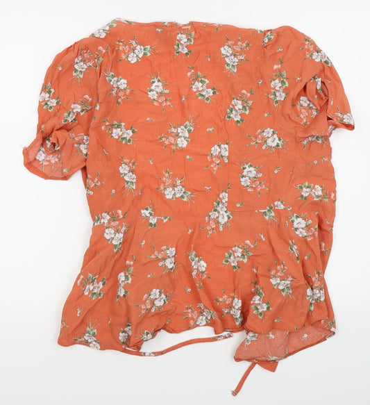 Newlook Womens Orange Floral Basic T-Shirt Size 14 - komono