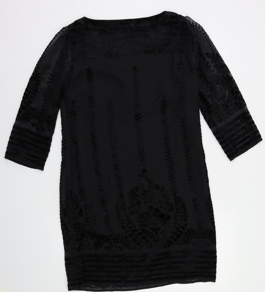 m&s Womens Black Floral Fit & Flare Size 8