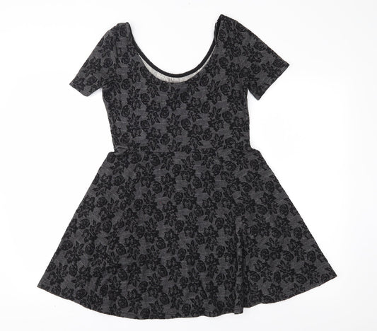 H&M Womens Grey Floral Skater Dress Size S