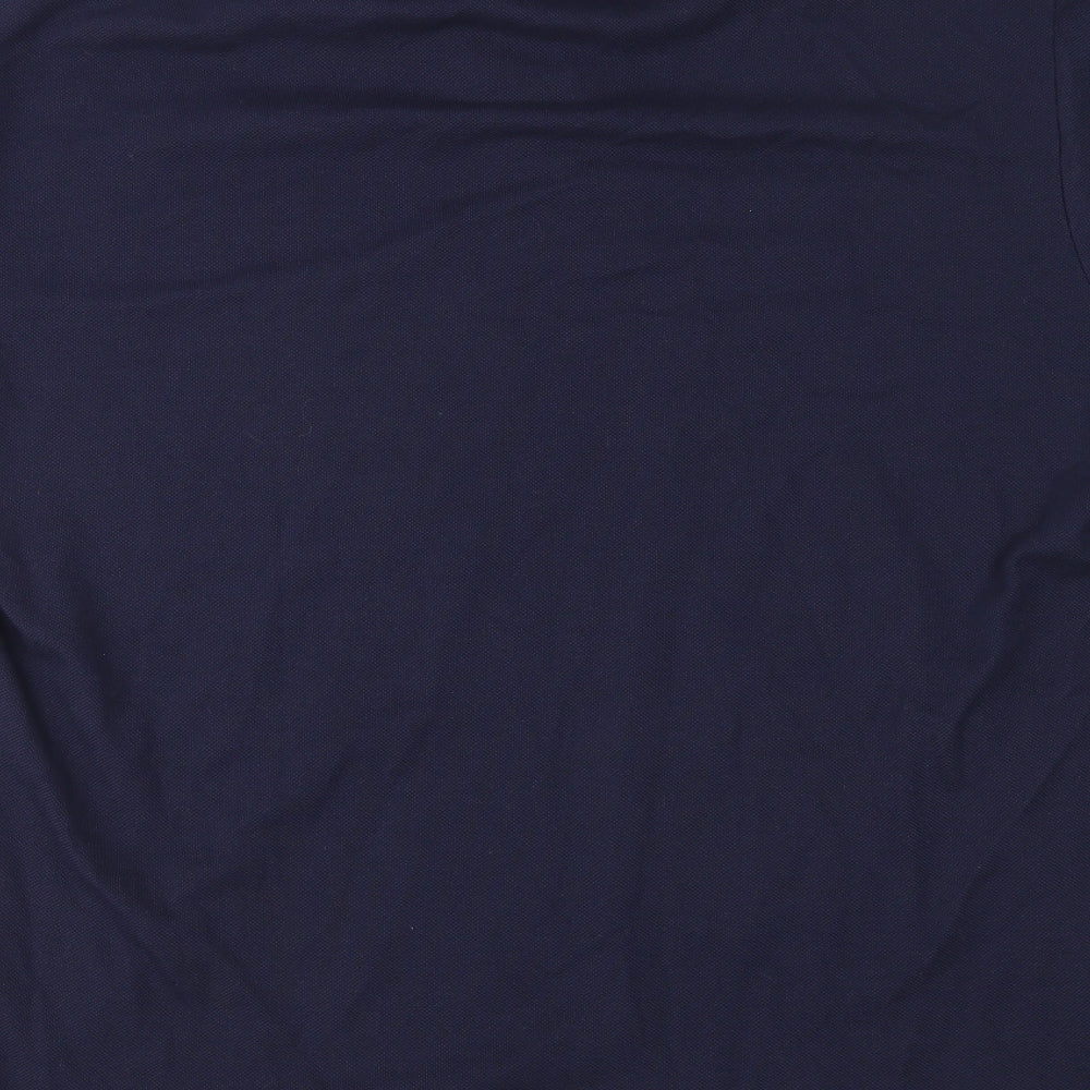 Brand and care label for Heritage men’s blue polo, size L