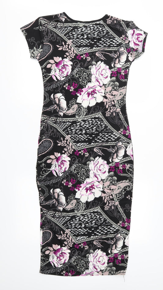 New Look Womens Black Floral Sheath Size S