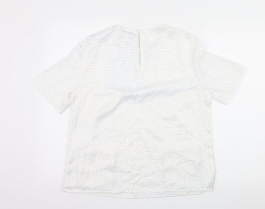 Mango Womens White Polka Dot Satin Basic Blouse Size L