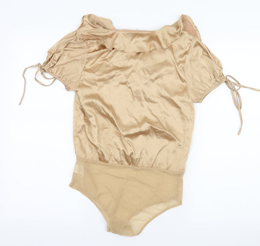 Wild Honey Womens Beige Satin Bodysuit One-Piece Size M