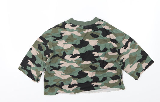 Divided by H&M Womens Green Camouflage Jersey Pullover Sweatshirt Size XS - Cropped
